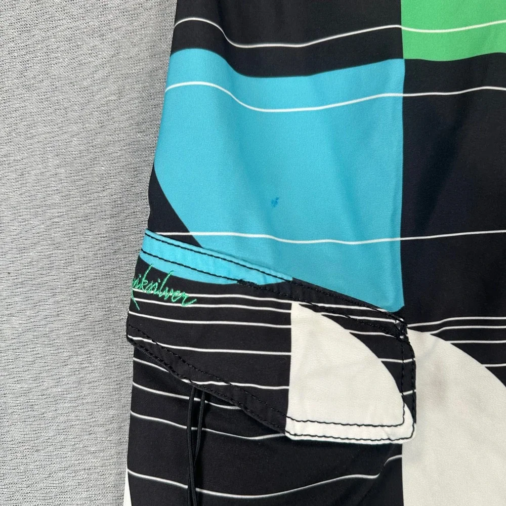 Y2K Quiksilver Board Shorts Mens 34 Geometric Colorblock Surf Trunks Embroidered